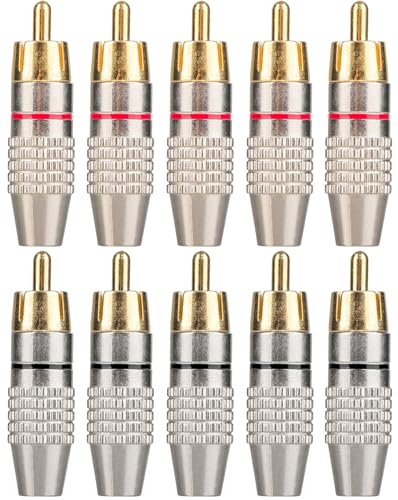 10Pack RCA Male Plug Solder, Gold Audio Video Cable Adapter Connector for Speaker Wire Wall Plate Home Theater Audio Video Receiver Amplifiers and Sound Systems - style: 10-Pack
