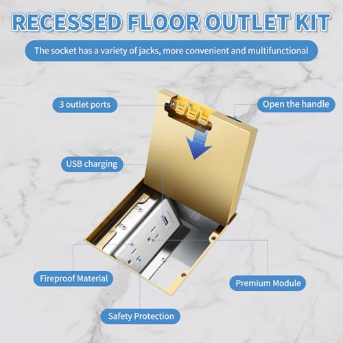 Recessed Flat Hidden Socket Kit,Recessed Floor Outlet with - color: Gold, size: TR+USB