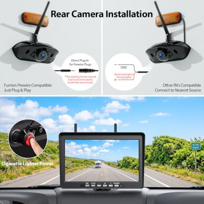 ZEROXCLUB Wireless RV Backup Camera System with 10.1-Inch DVR Monitor, 1 Rear Sharkfin, IP69K Waterproof, IR Night Vision, Adjustable Parkinglines, Compatible with Furrion Pre-Wired RVs - BY5 - size: 10.1"-1 Cam