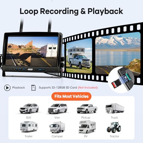 3 Solar Magnetic Wireless Trailer Camera System, 10.1" IPS DVR Screen + Solar Powered Night Vision Rear Camera, 100% No Wiring Waterproof Backup Camera System for RV Truck Trailer Hitch, BT3 - size: 10.1" 3-Cam