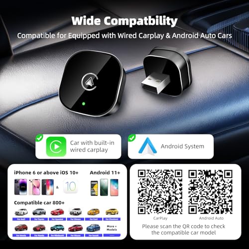 2026 New Wireless CarPlay Adapter for Apple iPhone ＆Android Auto 2 in 1, Mini USB CarPlay Dongle Wired to Wireless, Fast Connection, Compatible with iOS 10+ & Android 11+, Plug and Play (Dark Black) - color: Dark Black
