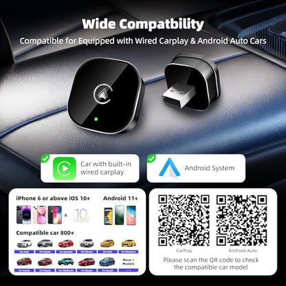 2026 New Wireless CarPlay Adapter for Apple iPhone ＆Android Auto 2 in 1, Mini USB CarPlay Dongle Wired to Wireless, Fast Connection, Compatible with iOS 10+ & Android 11+, Plug and Play (Dark Black) - color: Dark Black