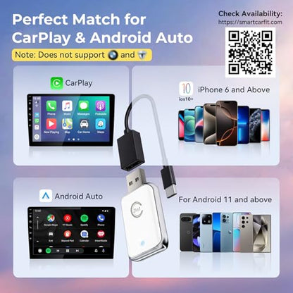Wireless Carplay Adapter for iPhone, Convert Wired Car Play to Wireless, 2 in 1 Plug and Play Mini CarPlay and Android Auto Adapter for iOS 10 Android 11 and Above, Cars with Built-in Carplay (White) - color: White-Silver