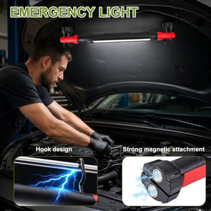 Rechargeable Underhood Work Light, Magnetic LED Mechanic Light Bar with Hook, 5000mAh Battery Operated Shop Light for Car Repair, Garage, Workshop, Automotive - [2026 Version]