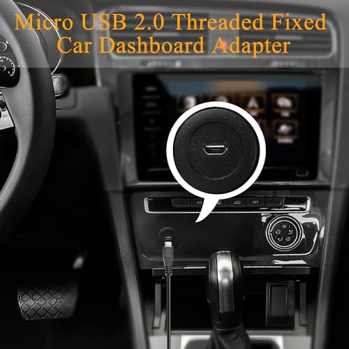 QIANRENON Micro USB Threaded Fixed Mount Charging Short Cable Adapter Micro USB Male to Female Flush Mount Data Connector Cable 480Mbps 5V 2A, Dashboard Car RV Boat Desktop, 30cm/11.8in