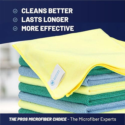 MW Pro Microfiber Cleaning Cloth | Blue, Green, Yellow (12 Pack) | Size 16" x 16" | All Purpose Microfiber Towels - Clean, Dust, Polish, Scrub, Absorbent - color: Blue, Green, Yellow