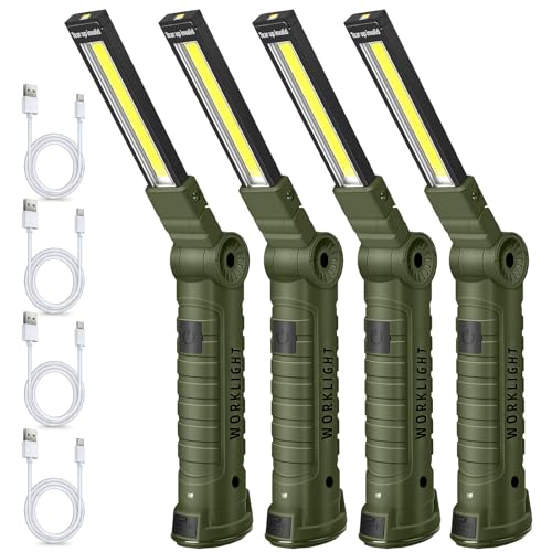 LED Work Light Rechargeable Flashlight, Tool Gifts for Fathers Day Dad - color: Army Green 4PCS