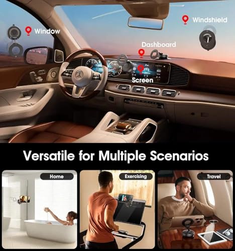 Magnetic Car Phone Holder Vacuum Adsorption Suitable for iPhone and Android Phones 360° Adjustable Suction Cup Bracket for Automobiles[98+LBS Strongest Suction & 2800gf Magnetic]