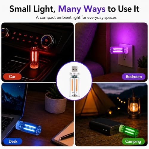 4PCS Dimmable USB Touch Control Led Night Lights, Glass Plug in USB Light Bulbs, Cute Interior Car Lights, Retro Led Ambient Lighting, Small Mood Lamp for Bedroom, Hallway, Nursery, Camping - color: red+blue+green+purple