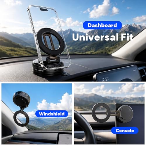 2026 Upgraded Magnetic Car Phone Mount for MagSafe: 360° Rotatable Adjustable Holder with 98LBS Strong Suction Cup & 2400gf Magnet, Compatible with iPhone Series & Android Devices, Black - color: A. Upgrated J37-Black Base