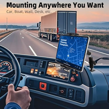 Dual Extension Double Socket Arm with 4-Hole AMPS Square Plate, Drill Base for Wall Desk Boat Truck Car, Compatible with RAM Mounts&Bike Motorcycle Phone Holder - style: Square Base w Two 3.54" Arms