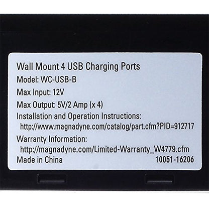 Magnadyne Wall Mount USB-A Charging Ports for RV & Vehicle Use, Includes Wall Plate (Black)