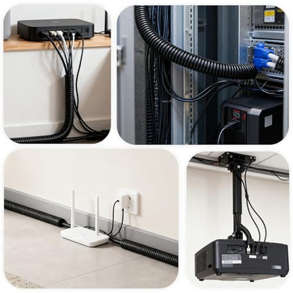 30FT 1/2 inch Split Wire Loom Tubing Kit with 2 Clamps - Flexible Abrasion Resistant Conduit for Automotive, Mechanical Cable Protection - size: 1/2"-30FT