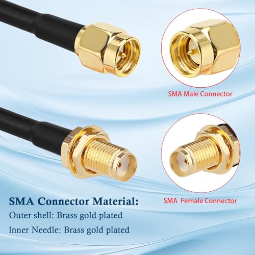 XRDS -RF SMA Cable 50FT, SMA Male to SMA Female Bulkhead RG316 SMA Extension Cable for 4G LTE Router Cellular SDR USB Dongle Receiver - size: 50FT