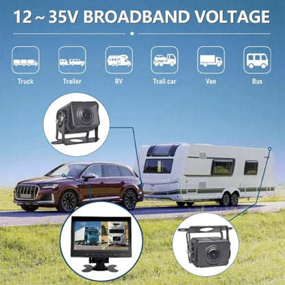 HD Wired RV Backup Camera System Kit,7 inch IPS Dual Split Screen Monitor DVR Recording IP69 Waterproof 1080P Front View Rear View Reverse Cameras Parking Lines for Truck/Semi-Trailer/Box Truck