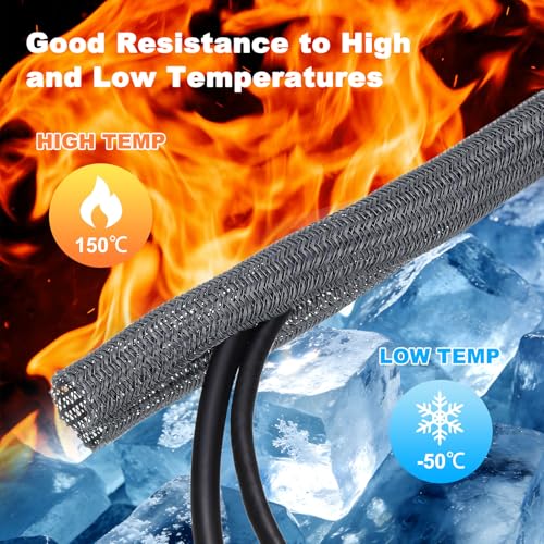 MECCANIXITY Split Sleeve Wire Loom 1-1/8" 25Ft Grey Self Wrapping Braided Sleeve UL94-V2 Fireproof PET Sleeving for Automotive, Home Cable Management - color: Grey, size: 1-1/8" x 25Ft