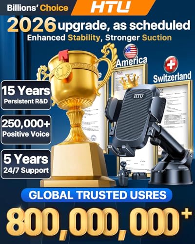 HTU Car Phone Holder【2026 Upgraded 100+LBS Suction & Safety Cert】 Cell Phone Car Mount for Truck Heavy Duty Phone Holder for Dashboard/Windshield/Vent for iPhone 17 16 Pro Max, Dark Black - color: Dark Black