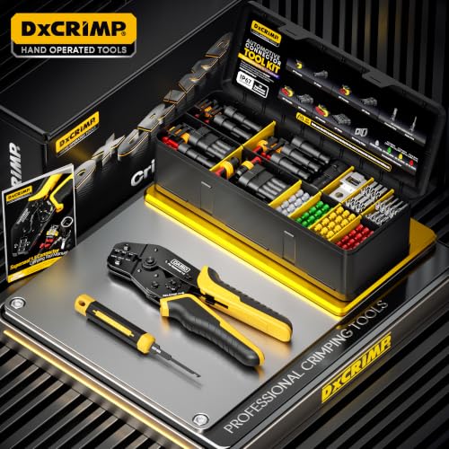 Waterproof Automotive Electrical Connectors Crimping Tool Kit, 1/2/3/4 Pin Waterproof Plugs, Ratchet Crimper for 24–14 AWG Wires, Includes Removal Tools for Car, Truck, RV, Boat Wiring Harness