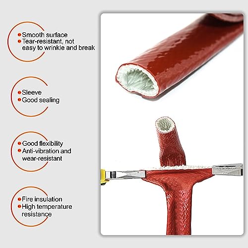 Fuel Line Heat Shield Insulation Heat Sleeve Fuel Line Heat Shield Sleeve Fire Sleeve Silicone Coated Fiberglass Heat Protection for Automotive Hose Lines & Electrical Wiring（Red 3/8" ID ） - color: Red, size: 3/8" ID*5FT