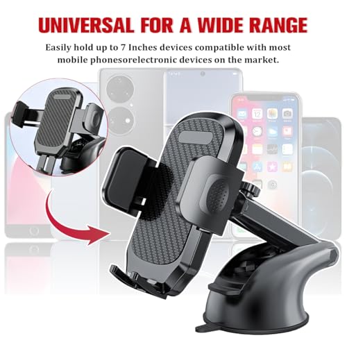 Car Phone Holder, 360° Adjustable Suction Cup Stable Vehicle Dashboard Cell Phone Mount with Air Vent Clamp, Hands Free Automotive Windshield Smartphone Holder, Universal Fit (Carbon Fiber) - color: Carbon Fiber
