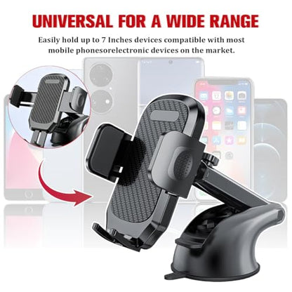 Car Phone Holder, 360° Adjustable Suction Cup Stable Vehicle Dashboard Cell Phone Mount with Air Vent Clamp, Hands Free Automotive Windshield Smartphone Holder, Universal Fit (Carbon Fiber) - color: Carbon Fiber