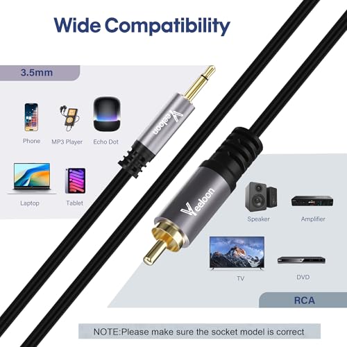 RCA to 3.5mm Mono Aux Audio Adapter Cable 6 FT, 1/8" inch Monaural Male to RCA Male Converter Cord, Gold-Plated Plug for Speakers, Subwoofer,Trigger Cable for Pre-Amp,TV - size: 6FT, style: 1/8 TS to RCA