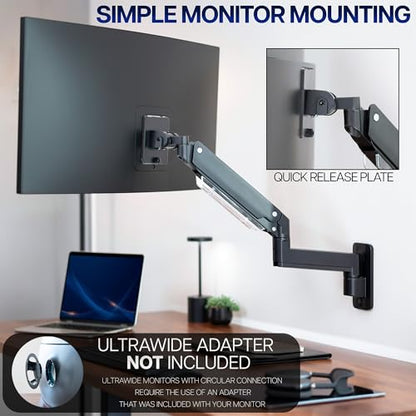 VIVO Premium Aluminum Heavy Duty Monitor Arm for Ultrawide Screens up to 49 inches and 44 lbs, Single Wall Mount, Pneumatic Height, Max VESA 100x100, Black, MOUNT-V101G1 - color: Black