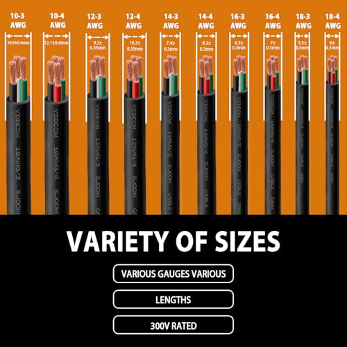 100ft 12/4 12 AWG Portable Power Cable - SJOOW 300V 12 Gauge Electric Wire for Motor Leads, Portable Lights, Battery Chargers and Machinery - 4 Conductor - Black - size: 100 Feet, style: 12AWG(4 Conductor)