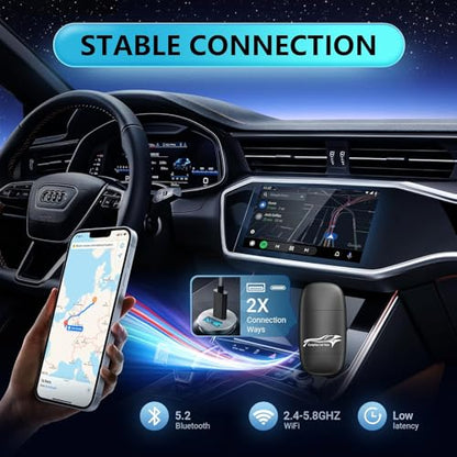Wireless CarPlay Adapter for Apple, Convert Wired to Wireless Apple Car Play Adapter, Compatible with iOS 10+ and 2017+ Cars, Play and Plug, Stable Connection
