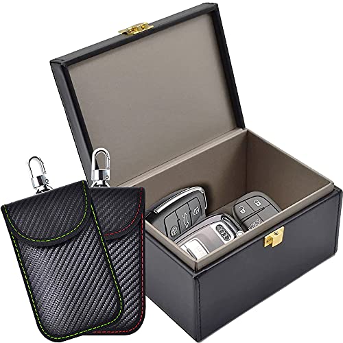 Faraday Box & 2 Pack Faraday Bag for Key Fob Protector, Faraday Cage Key Fob Signal Blocker Faraday Key Fob Protector Faraday Pouch RFID Box for Car Keys - size: Medium