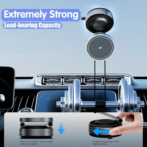 Magnetic Phone Holder for Car Wireless Charging, 15W Fast Wireless Car Charger with Vacuum Suction, 360° Adjustable Magnetic Mount for Dashboard & Windshield, Hands-Free for MagSafe iPhone & Android - size: for Magnetic General PM