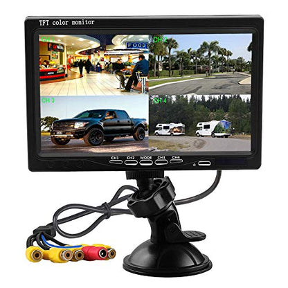 Hikity 7'' Vehicle Backup Camera Monitor Only Quad Split LCD Display Screen - size: 7 Inch+Car Charger