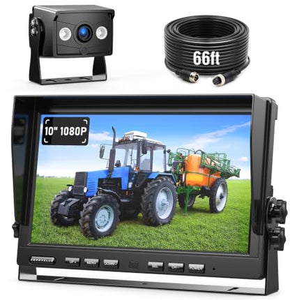 ZEROXCLUB 10" 1080P Wired Rear View Backup Camera System, Quad Split Screen IP69K Waterproof Reverse Camera, Vibration-Proof 10G for Tractor, Truck, Trailer, Combine, Heavy Equipment, BH101 - size: 10"-1 Cam