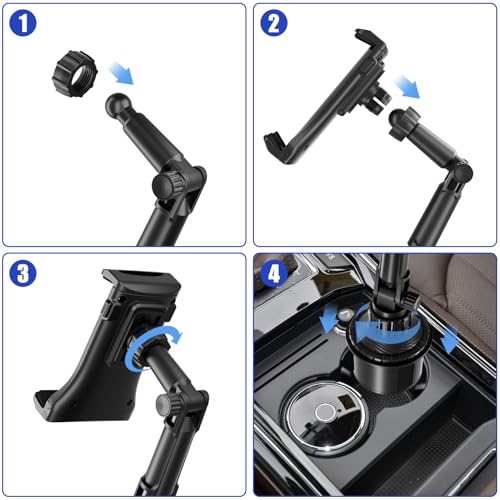 Ipad Holder for Car, Cup Phone Holder, Universal 360° Rotation Adjustable Long Arm, for 4"-13" Cell Phone iPhone iPad, Travel Accessories