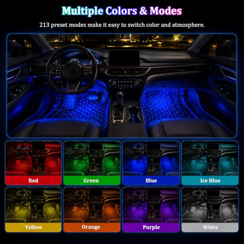 Car Interior LED Lights,4 in 1 RGB APP Control Automotive Under Dash Neon Ambient Lighting with USB Port,Music Sync Auto Footwell Lamp,Car Interior Atmosphere Light
