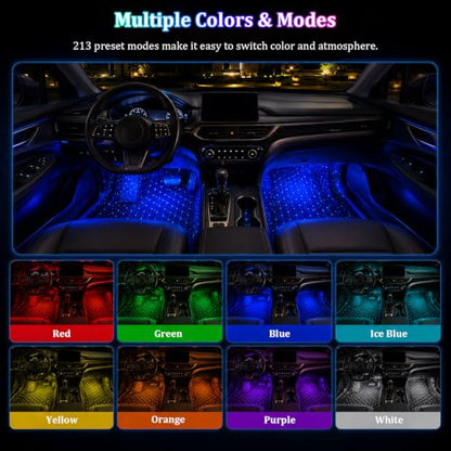 Car Interior LED Lights,4 in 1 RGB APP Control Automotive Under Dash Neon Ambient Lighting with USB Port,Music Sync Auto Footwell Lamp,Car Interior Atmosphere Light