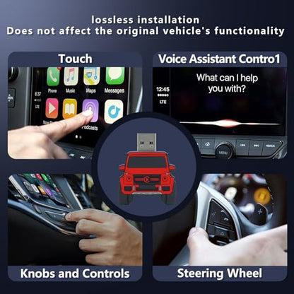 Wireless CarPlay Adapter for iPhone - for Daily Commute & Road Trip, No App Needed, Plug & Play Convert Wired to Wireless, Ultra-Compact 4x4 SUV Design with Low Latency -Red - color: Red