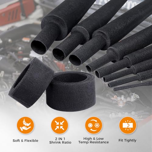 2:1 Ratio Automotive Heat Shrink Braided Sleeving 1''-26ft - size: 1"-26ft
