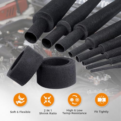 2:1 Ratio Automotive Heat Shrink Braided Sleeving 1''-8ft - size: 1"-8ft