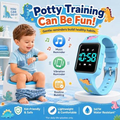 BEN NEVIS Potty Training Watch, Digital Toddler Watch with Countdown/Music/Alarm Clocks/Vibration Reminder and Waterproof, Remind Toddler to Go to The Toilet - color: 03-DinosaurWorld