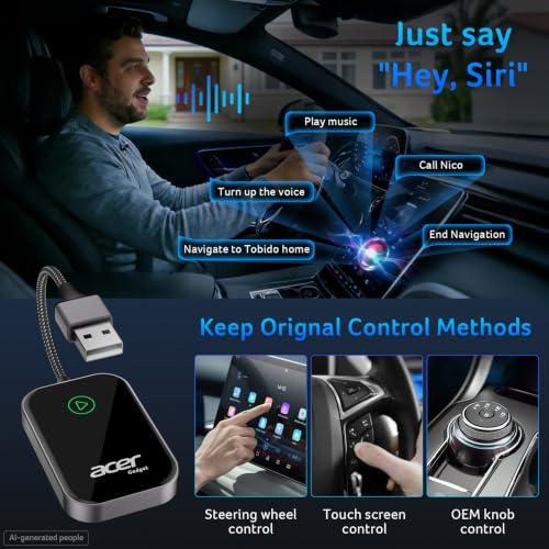 acer CarPlay Wireless Adapter for Apple — iPhone Wireless Apple CarPlay Wireless Adapter Upgrade Wired CarPlay to Wireless for Seamless Music Navigation Calls and Messages
