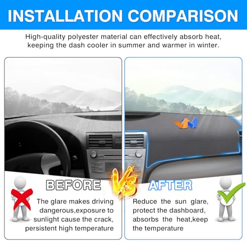 Autorder Gray Dashboard Cover Mat for Toyota Camry 2007-2011 Accessories Dash Cover Upgrade Polyester Dash Mat Sunshade Glare UV Rays Protector(Without Speaker Holes) - size: Gray 07-11 Camry