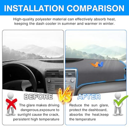 Autorder Gray Dashboard Cover Mat for Toyota Camry 2007-2011 Accessories Dash Cover Upgrade Polyester Dash Mat Sunshade Glare UV Rays Protector(Without Speaker Holes) - size: Gray 07-11 Camry