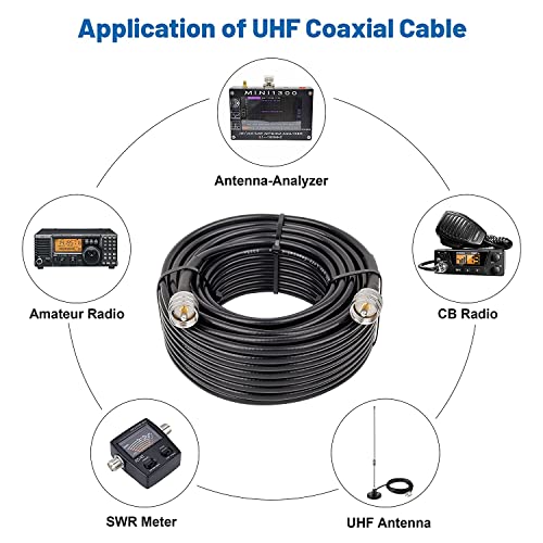MOOKEERF RG8x Coaxial Cable 200ft,CB Coax Cable 50 Ohm,UHF PL259 Male to Male Low Loss CB Antenna Extension for HAM Radio,VHF Radio,SWR Meter,Dummy Load,Antenna Analyzer - size: 200FT