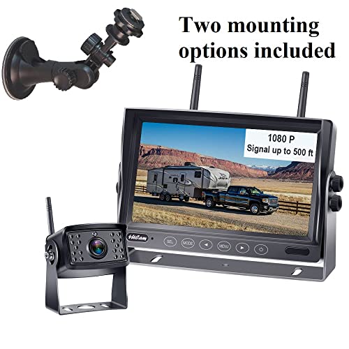 4Ucam HD 1080P Digital Wireless Backup Camera + 7" DVR Monitor Quad-View Compatible for Furrion FOS48T-BL/FOC12TA/FRCBRKT-BL Pre-Install Mounting for RV, Truck, Trailer, 5th Wheels IR Night Vision