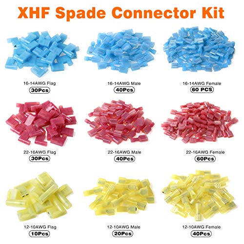 330 Pcs XHF Mix Nylon Female Male Spade Connectors 22-10 AWG Quick Disconnect Wire Terminals Insulated Wire Crimp Connectors - size: Female&Male Mix 330PCS