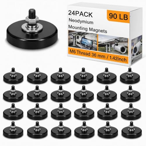Morningro 24 Pack Mounting Magnet 90lb Magnetic Base M6 Threaded Stud Nut - size: 90lb,1.42inch,M6