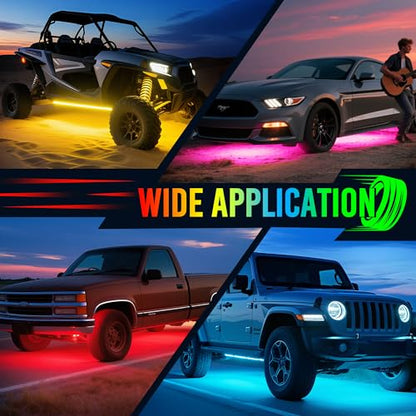MICTUNING U8 RGB+IC Underglow LED Light Bars (8-Piece Kit) 888 LEDs, Dual Remote Control, Chasing/Fading Modes, IP68 Waterproof Aluminum Housing - size: RGBW+IC & 2 Remote