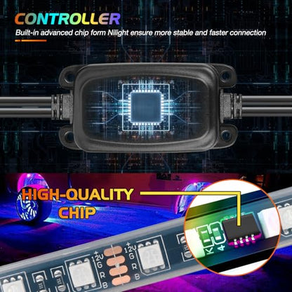 Nilight 4PCS 17.5inch Double Row LED Wheel Ring Light RGB with APP & Remote - color: RGB-Double Row, size: 17.5inch