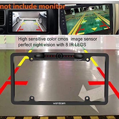 Wordcam License Plate Backup Camera, HD Front Rear View, Metal Frame Mount